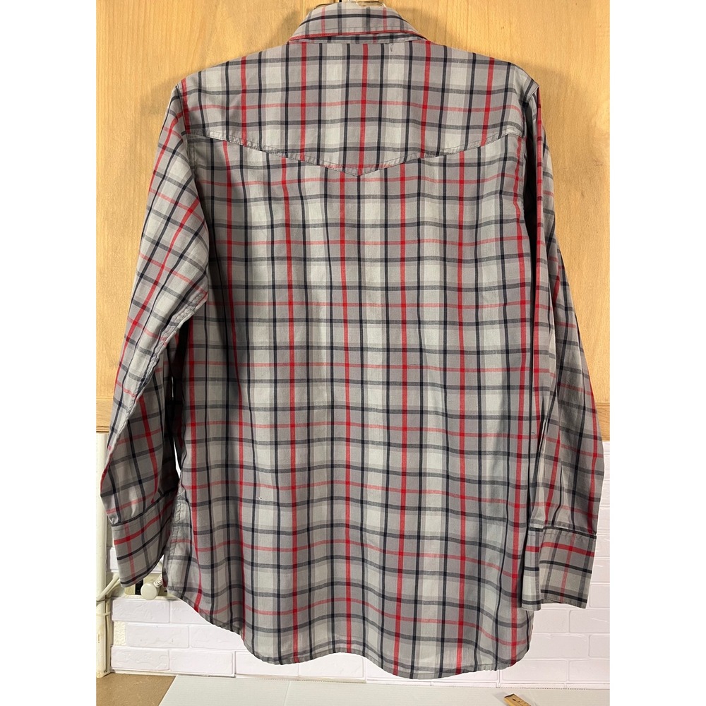 High Noon Western Shirt Mens Large Gray Red Plaid Pearl Snap Long Sleeve - Picture 2 of 6
